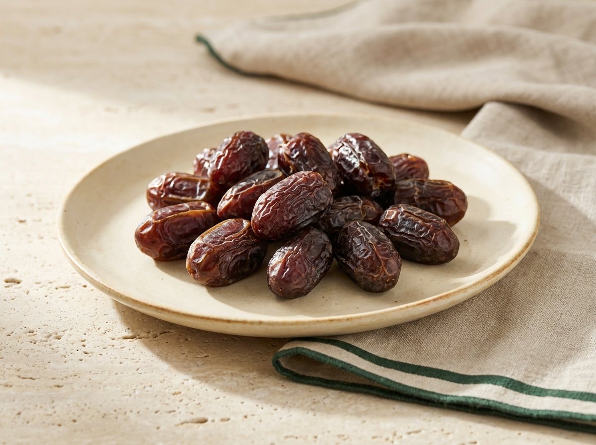Ajwa Al-Aliyah dates arranged in a dark gift tray